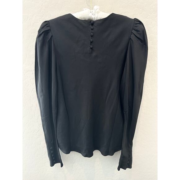 FRAME | 100% Silk Black Puff Sleeve V-Neck Blouse | Size Medium - Picture 4 of 8